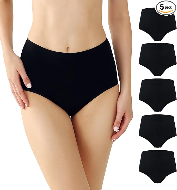 BATTEWA Incontinence Underwear for Women Washable, Leak Proof Underwear High Waist Cotton,Bladder Leakage 50ML (5Black, 6X-Large, 5 Pack)
