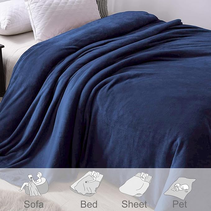 Exclusivo Mezcla Soft Fleece Blanket Twin Size for Bed, Navy Blue | 60x80 Inches, Double-Sided Brushed Flannel, Lightweight Plush Cozy Blanket for Home Decor, All Season, Machine Washable