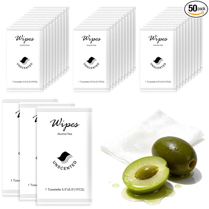 Individual Hand Wipes Wet Wipes Travel Size,Wet Wipes Individually Wrapped | 50PCS Bulk Cleansing Travel Size Wipes for Wedding Travel Restaurant Barbecue(Unscented)
