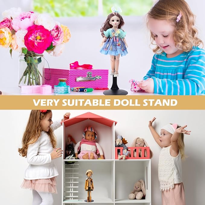 12 Pcs Doll Stand Action Figure Stands with Expandable Waist Wire for 8" to 12" Dolls and Action Figure(Black, Silver)