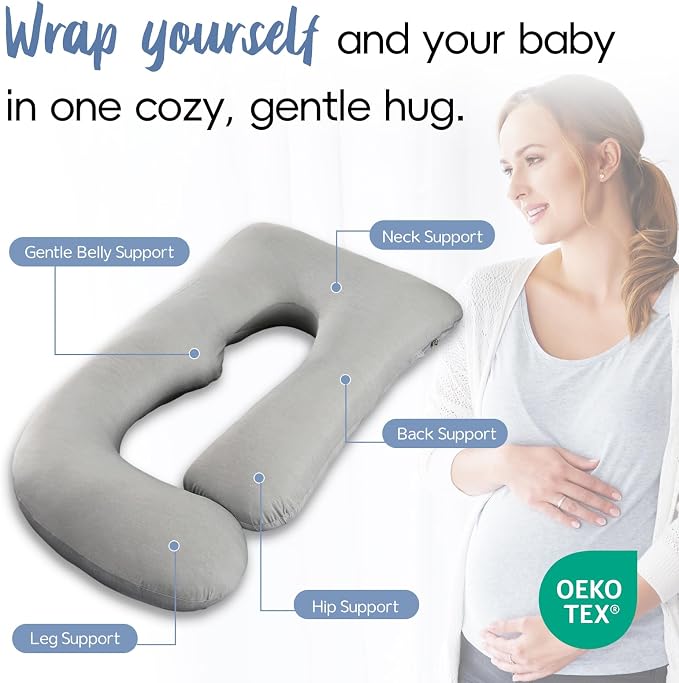 Pregnancy Pillow for Sleeping, Soft 57“ Full Body Maternity Pillow, U Shaped with Removable Washable Cover, Support for Back, Belly, Leg, Hip, Neck & Shoulder (Cooling Grey)