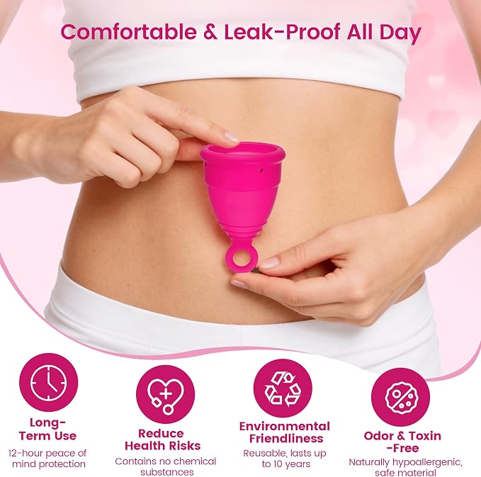 Reusable Menstrual Cup, Silicone Period Cup, up to 12 Hours of Leak-Free Protection, Disc,Tampon, Pads Alternative for Women