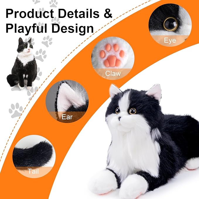 Chongker Stuffed Animals Handmade Realistic Cat Plush Toy Companion Pet for Elderly Adults Women Kids Cat Lover Surprise Gifts for Anniversary Birthday
