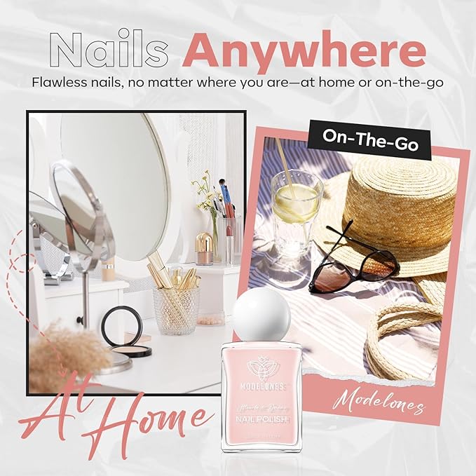 modelones Pastel Pink Nail Polish, Valentines Light Pale Pink 15 ml Quick Dry Nail Lacquer Strengthener Long Last Shine Fingernail Toe Nail Art DIY Home Manicure Gift for Women Girls