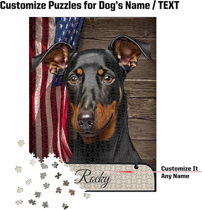 Custom Wooden Jigsaw Puzzles with Your Dog's Name on Manchester Terrier Art Print - 300 500 1000PCS Puzzles Game and Home Wall Decor