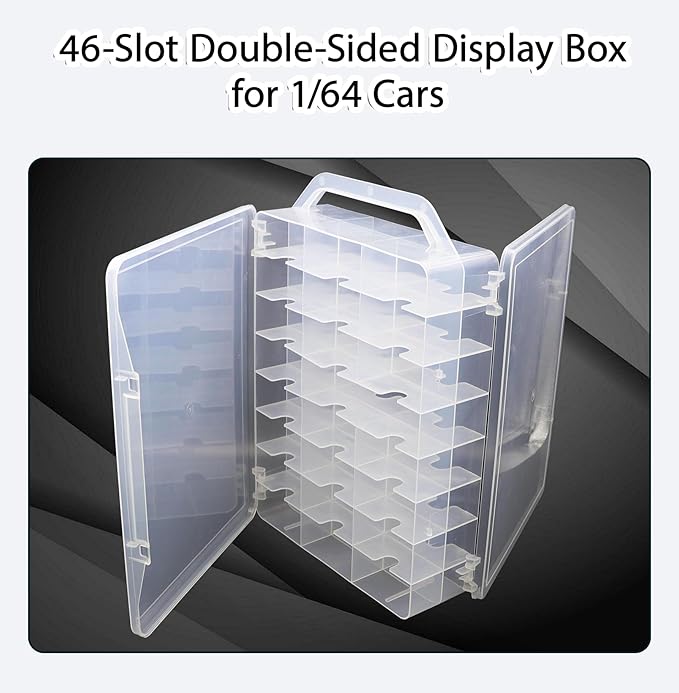 Adevar Double Sided 1/64 Scale Toy Car Storage Case Compatible with Matchbox Car Hot Wheels Storage Case,46 Slot Transparent Organizer for 48 Toy Cars,Case Only