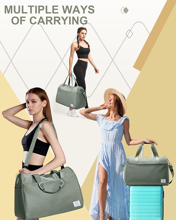 Travel Duffel Bags for Women & Men - Weekender with Shoe & Laptop Compartments - Carry On, Overnight, Gym & Hospital Bag - Dark Green