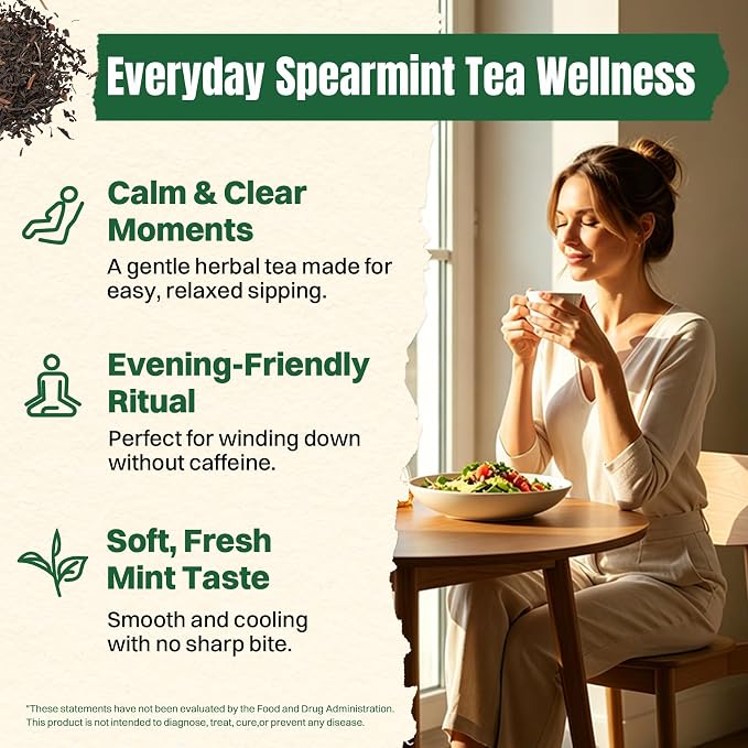 Hiihone Spearmint Tea Bags 100 Count – Pure Spearmint Leaf Herbal Tea, Caffeine-Free, Refreshing Mint Flavor, Supports Digestion & Everyday Wellness, Non-GMO