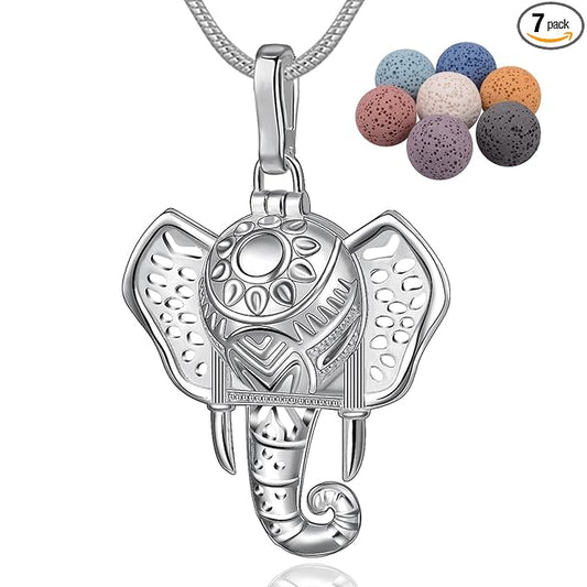 INFUSEU Elephant Gifts for Women Essential Oil Necklace Aromatherapy Pendant Scent Diffuser Lava Rock Stone Stash Cage