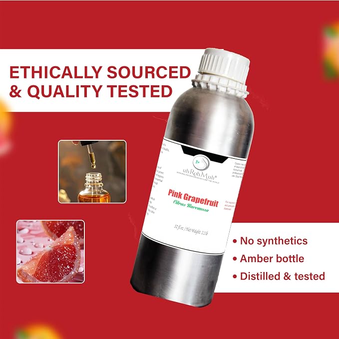 Pink Grapefruit Essential Oil Cold Pressed Citrus Paradisi Peel Oil Fresh Citrus Aroma Top Note Essential Oil for Aromatherapy Diffuser Skincare Haircare DIY Cosmetic Blends - 1 kg Net Wt. 1kg / 2.2lb