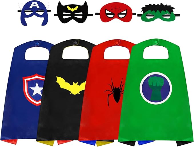 InPoTo Superhero Capes for Kids,Hero Capes and Masks Fit for 4-12years old boy and girls Dress up and Holiday Costumes.