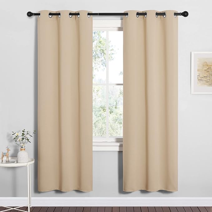 NICETOWN Room Darkening Curtain Panels for Cafe, Thermal Insulated Grommet Room Darkening Draperies/Drapes for Window (Biscotti Beige, 2 Panels, W34 x L72 -inch)