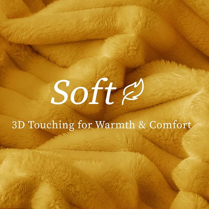 BEDELITE Striped Fleece Throw Blanket, Mustard Yellow, 50"x60" | 300GSM Microfiber Fleece, Soft Cozy, Lightweight Warm, Double-Sided Plush, Machine Washable, Gift, Room Decor, for Couch Sofa