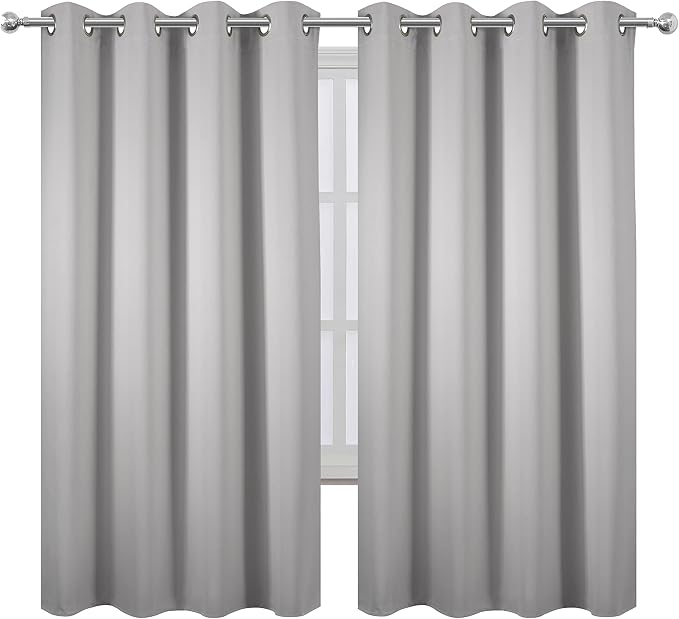 LEMOMO Light Grey Blackout Curtains 66 x 63 Inch Length/Set of 2 Curtain Panels/Thermal Insulated Room Darkening Blackout Curtains for Bedroom