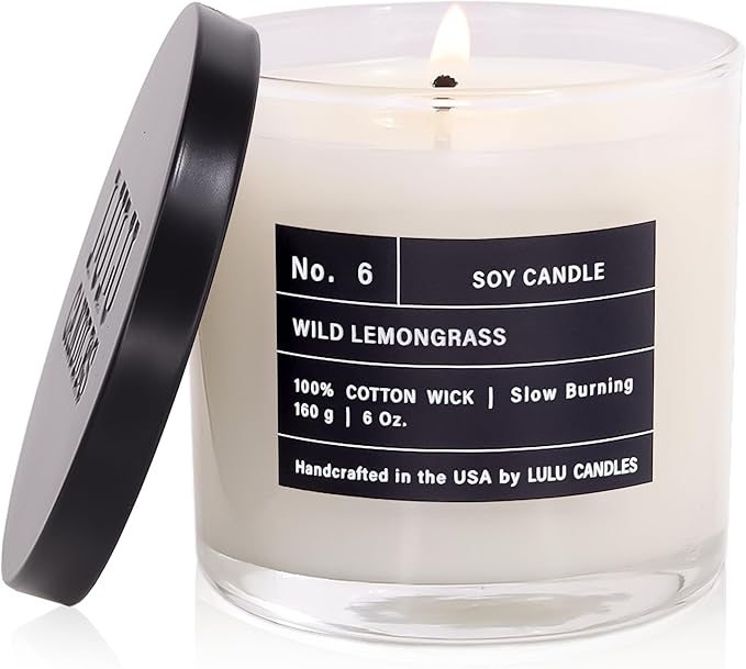 Lulu Candles | Wild Lemongrass | Luxury Scented Soy Jar Candle | Hand Poured in The USA | Highly Scented & Long Lasting (6 Oz.)