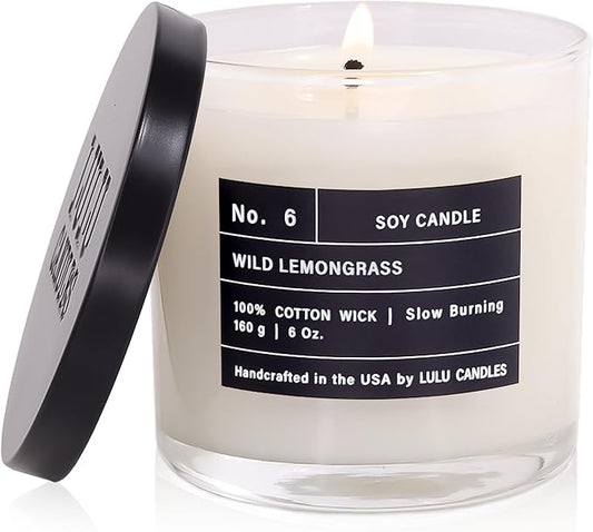 Lulu Candles | Wild Lemongrass | Luxury Scented Soy Jar Candle | Hand Poured in The USA | Highly Scented & Long Lasting (6 Oz.)