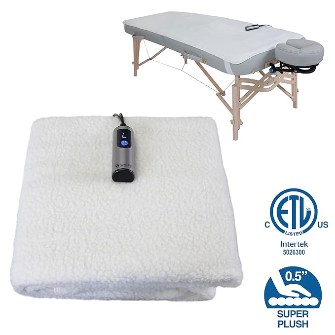 EARTHLITE Massage Table Warmer & Fleece Pad (2in1), ETL Certified, 3 Heat Settings, 13ft Cord/Heating Pad / 1 Year Replacement Guarantee