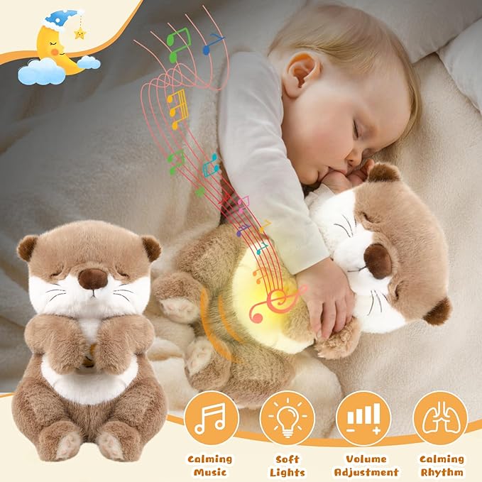 Baby Comfort Otter Breathing Stuffed Animal Buddy-Fur Real Pets Plush Sound Machine with Music, Warm Lights, Anxiety Relief for Kids & Adult | Peluche Que Respira