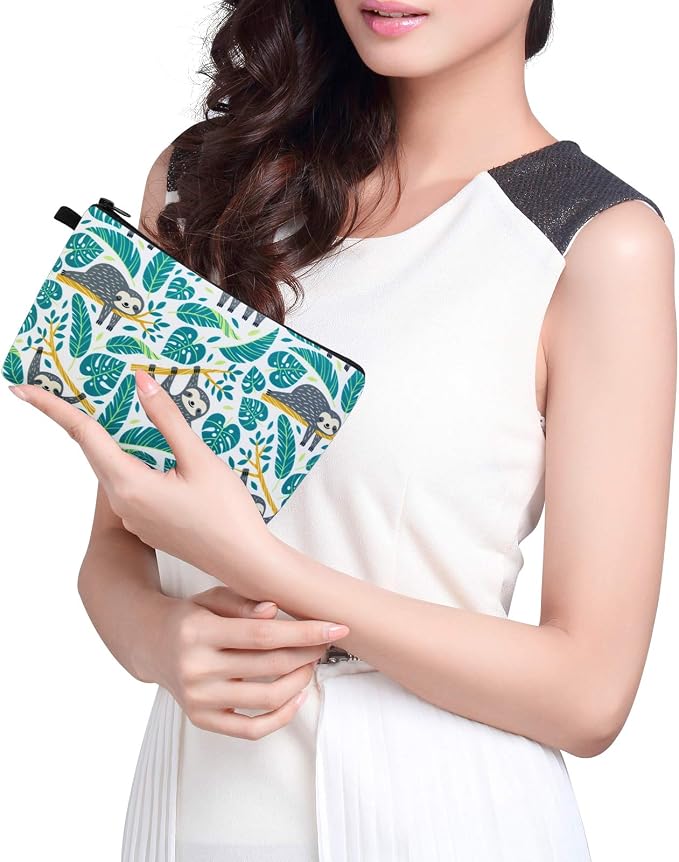 MAGEFY Makeup Bag 3 Styles Portable Travel Cosmetic Bag for Women Flower Patterns Small Toiletry Bag Sloth Gifts for Women Makeup Pouch with Black Zipper Pouch (3 packs)