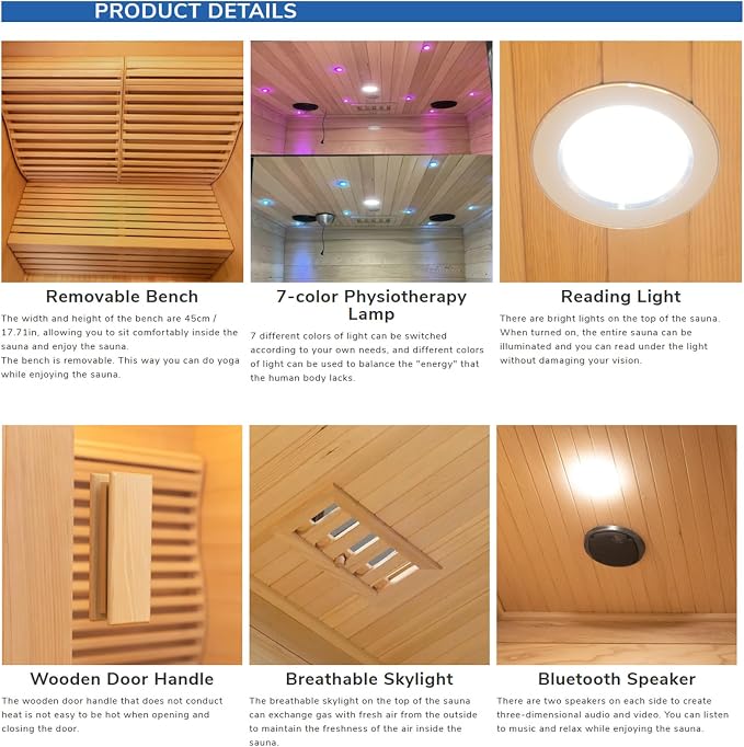 ZONEMEL Wooden Steam Sauna Room, 4 to 5 Person Canadian Hemlock Luxurious Indoor Sauna with 6 KW Harvia Stove Heater, Sauna Stone, Wooden Bucket, Scoop, Reading Light, WiFi Control, 220V, 195℉