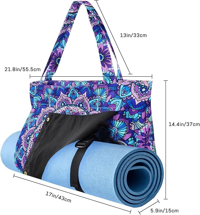 Mandala Yoga Mat Bag Large Yoga Bags and Carrier Fits All Your Stuff Yoga Tote Bags with Zipper Pocket Pilates Bag