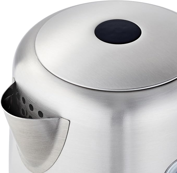 Amazon Basics Electric Stainless Steel Kettle for Tea and Coffee, BPA-Free, Fast Boiling, Auto Shut-Off, 1 Liter, 1500W, Black and Silver