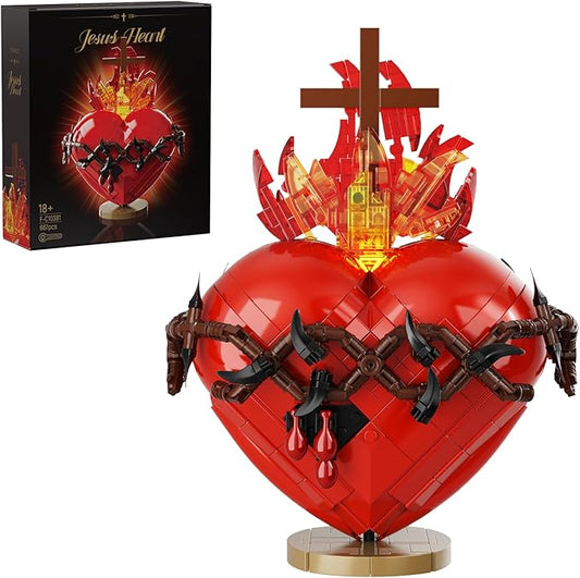 Jesus Heart Building Set,Sacred Heart Model Compatible with Lego,Bible Themed Christian Decorative Items,Religious Gift for Adults or Women(667 PCS)