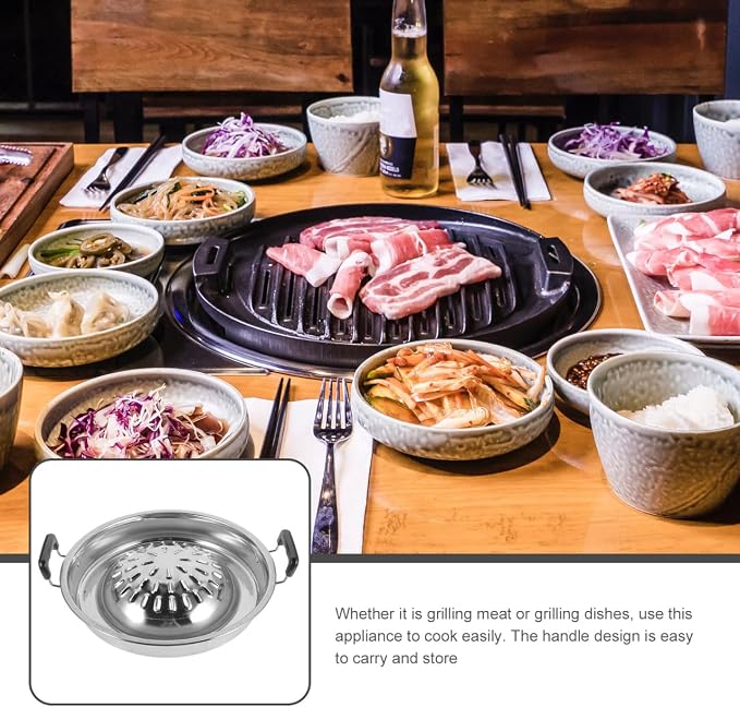 ABOOFAN Korean Bbq Grill Pan Stainless Steel Barbecue Stove Portable Round Grill Plate for Outdoor Cooking Meat Vegetables Bulgogi Tabletop