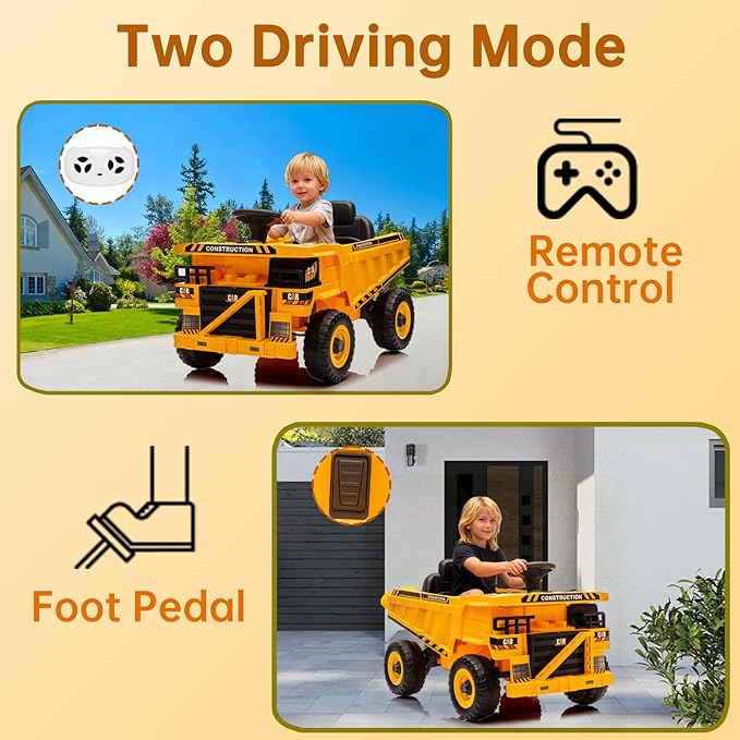 POSTACK 12 Volt Kids Ride on Toy, Ride on Construction Vehicle with 2 Powerful Motors, 1 Seater Kids Electric Car with Remote Control and Shovel,Bluetooth, Music,3 Speeds, Yellow