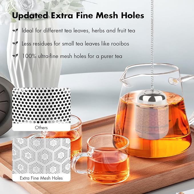 Tea Infuser for Loose Leaf Tea, Extra Fine Mesh Tea Strainers, 304 Stainless Steel & Updated Slim Threaded Lid, Loose Leaf Tea Steeper for Brew Tea, Spices, Rooibos, 2 Pcs, Small, Sliver