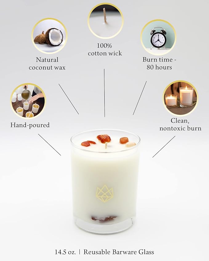 Luxury Glass Jar Candle, 14.5 OZ, Sleep - Rose Quartz Crystal Infused - Scents of Rose, Lavender, and Vanilla - Tranquility, Love, & Comfort - Coconut Wax, Valentine's Day Gift