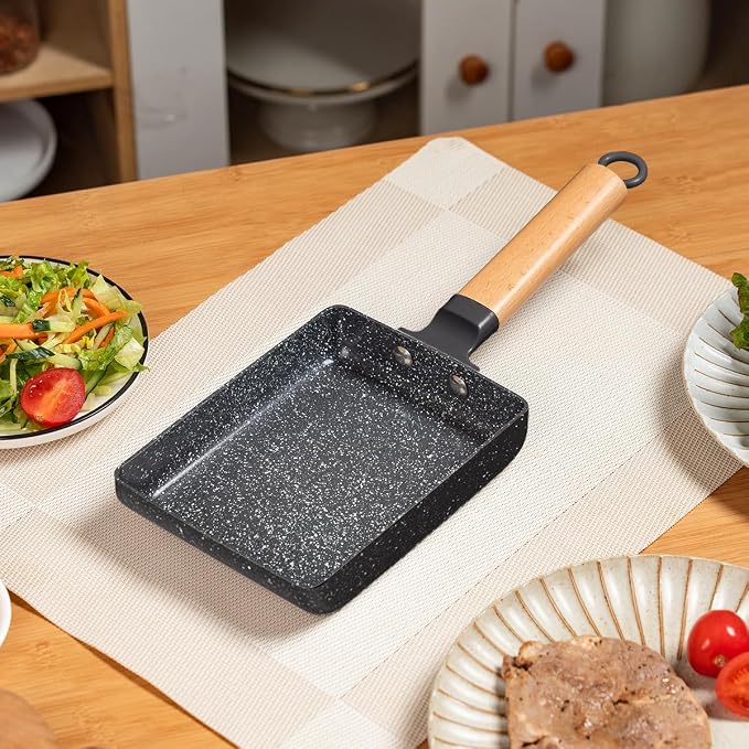 Ceramic Tamagoyaki Pan, Square Egg Frying Pan for Japanese Omelette | Small Nonstick Rectangle Pan, Omlet Egg Roll Pan, Japan & Korean Cookware, Tamago Omelet for Induction, with Silicone Brush