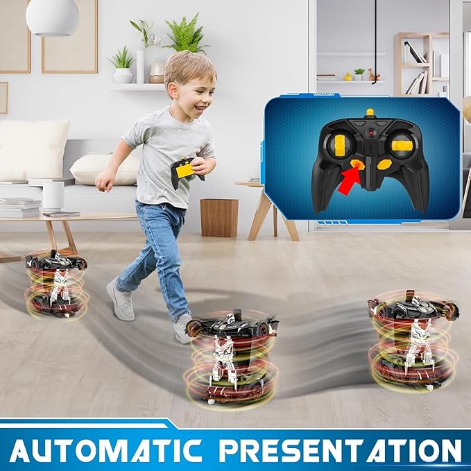 Remote Control Car - Transforming Toy Car Robot, One-Button Deformation with Flashing Lights 2.4GHz 1:18 Scale Transforming Police Car with 360-Degree Rotation Toys for Boys and Girls