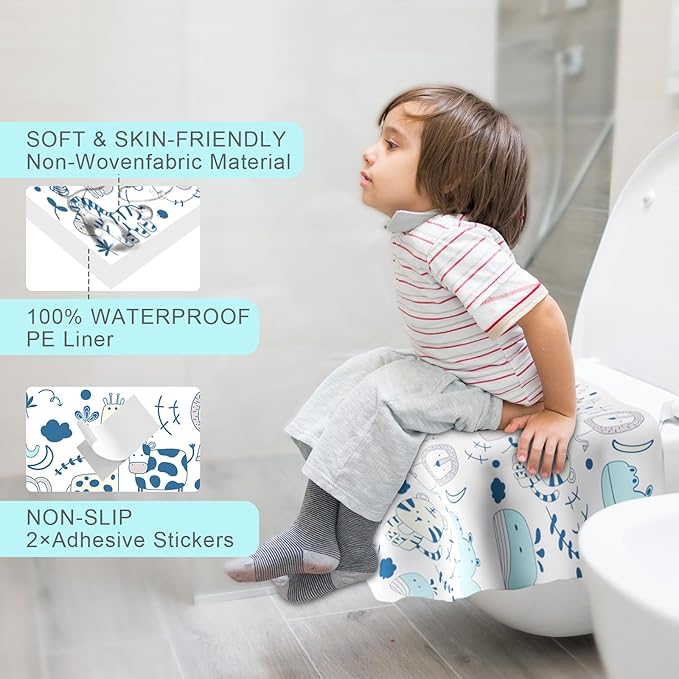 20 Pack Toilet Seat Covers Disposable, Extra Large Toilet Potty Covers for Kids & Adults, Individually Wrapped - Travel Essential, Toddler Potty Training for Trip, Airplane Public Restroom (Animal-A)
