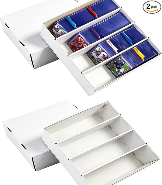 2 Pack Trading Card Storage Box, 4 Row 3200 Count Bulk Cardboard Card Boxes for Sports, TCG, MTG, Toploader