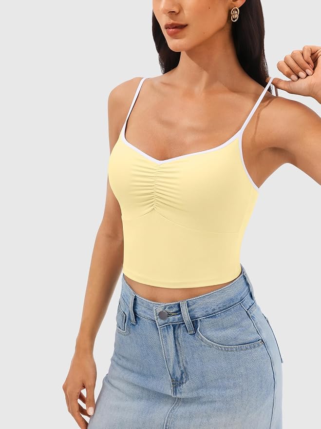 Longline Padded Sports Bra Workout Top for Women, Adjustable Straps Backless Crop Top Push Up Yoga Running Tank Top