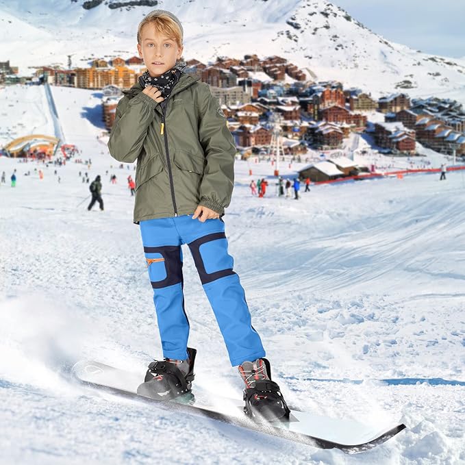 linlon Kids Boy's Snow Waterproof Pants Youth Fleece Lind Hiking Softshell Warm Insulated Trousers