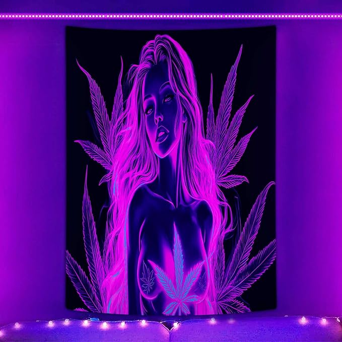 Bcsewcg Blacklight Tapestry, Women Sexy Purple Tapestry, Blacklight Art Tapestry Wall Hanging, Uv Glow in the Dark Hot Girl Poster for Adults Room Bedroom Dorm Wall Decor