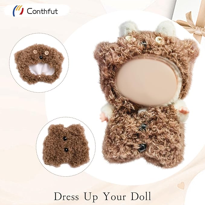 17cm Doll Clothes, Clothes for Dolls Outfit, Accessories for Dolls Clothes, Cute Clothes Set for Doll,No Doll Included(Dark Brown Bear)
