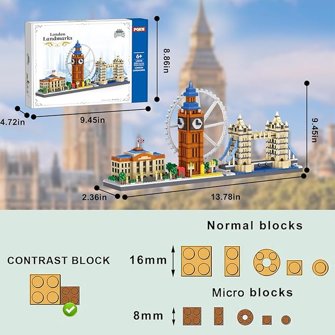 Architecture London Skyline Collection Micro Mini Building Set,3110Pcs Famous Landmarks Model Building Toys with London Eye,Big Ben,British Museum,Tower Bridge,STEM Creative Gift for Adults Kids 6+