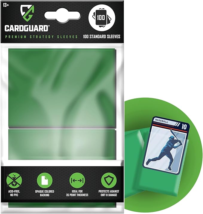 CardGuard Premium Clear Card Sleeves, 100ct – Standard Size Penny Sleeves for Pokémon, Sports Cards, Baseball, Football, and Collectible Trading Cards – Acid-Free, PVC-Free, Durable Protection, Green