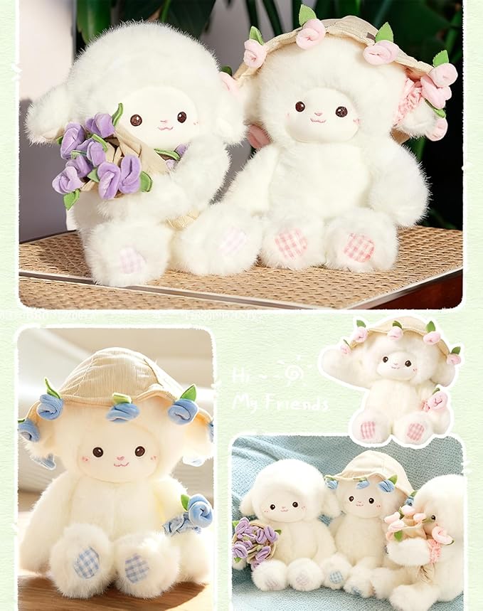 Baby Sheep Bouqet, Rose Bouquet Plush Sheep with Detachable Flower Hat, Rose Lamb - A Huggable Bouquet of Love, Adorable Sheeps Bouquet Plush, Emotional Support Plushie Gift for Christmas (Purple)