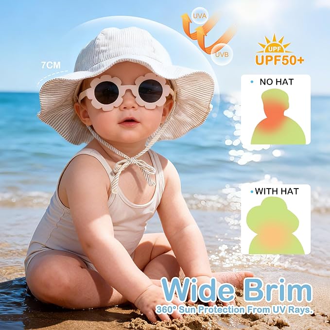 Zando UPF 50+ Wide Brim Baby Sun Hat with Sunglasses 0-12M - Sun Protection Infant Toddler Bucket Hat Adjustable for Outdoor