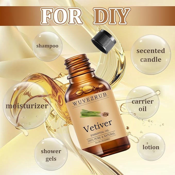 Vetiver Essential Oils 240ML, Pure Vetiver Essential Oil for Aromatherapy Diffuser - 8 Fl Oz