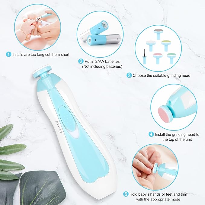 Qunlions life Baby Nail Trimmer Electric-19 in 1 Baby Nail Clippers Safe Baby Nail File Kit with Replacement Pads, Nail Clipper, Scissor, Tweezers, and Nail Files
