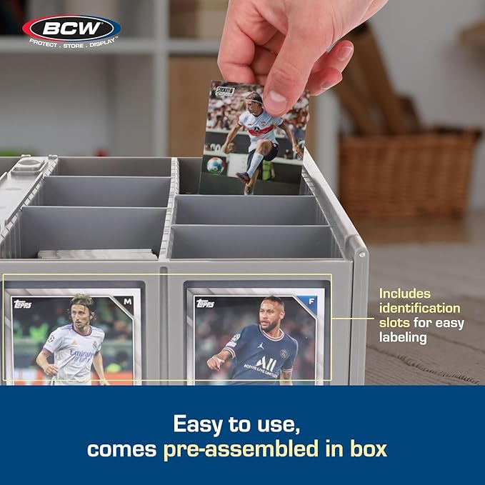 BCW Collectible Card Bin (4-Pack, Gray) | Holds 3200 Cards Each | Includes 4 Dividers Per Bin | Storage for Pokémon, MTG & Sports Cards