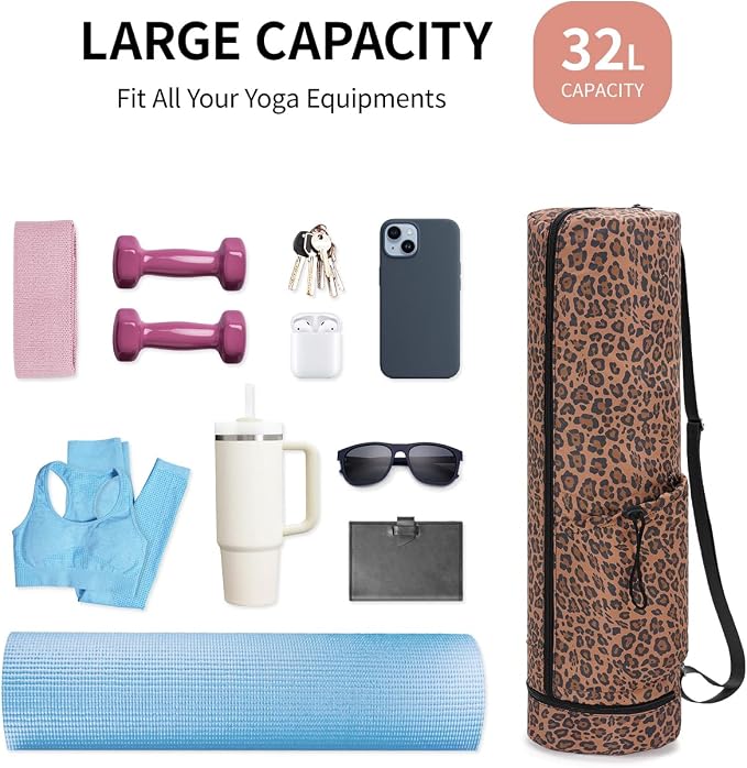 sportsnew Yoga Mat Bag, Full Zip Cargo Yoga Mat Carrier Bag with Drawstring Water Bottle Pocket and Bottom Wet Pocket, Exercise Yoga Mat Carrier Holder Multi-Functional Storage Bag Patent Pending