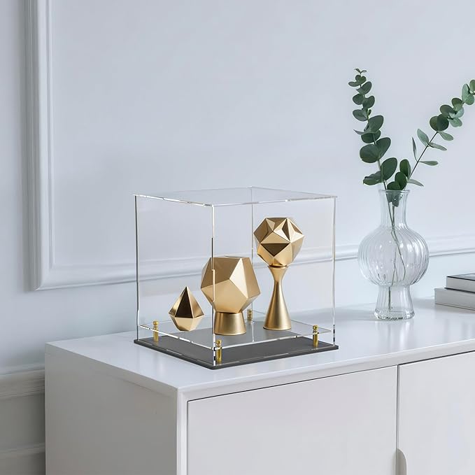 Acrylic Display Case with Floating Shelf & Thick Base – UV-Protected Collectible Showcase for Souvenirs, Figurines, and Memorabilia (8" Lx8 Wx8 H)
