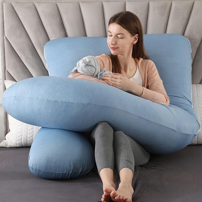Elover Cooling Pregnancy Pillows for Sleeping, U Shaped Full Body Pillow with Removable Cover, Pregnant Women Must Haves,Maternity Essential,Blue