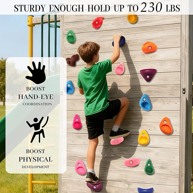 20 PCS Rock Climbing Holds for Kids,Rock Climbing Wall Grips Climbing Rocks Wall Kit for Indoor and Outdoor Playground Play Set with Hardware